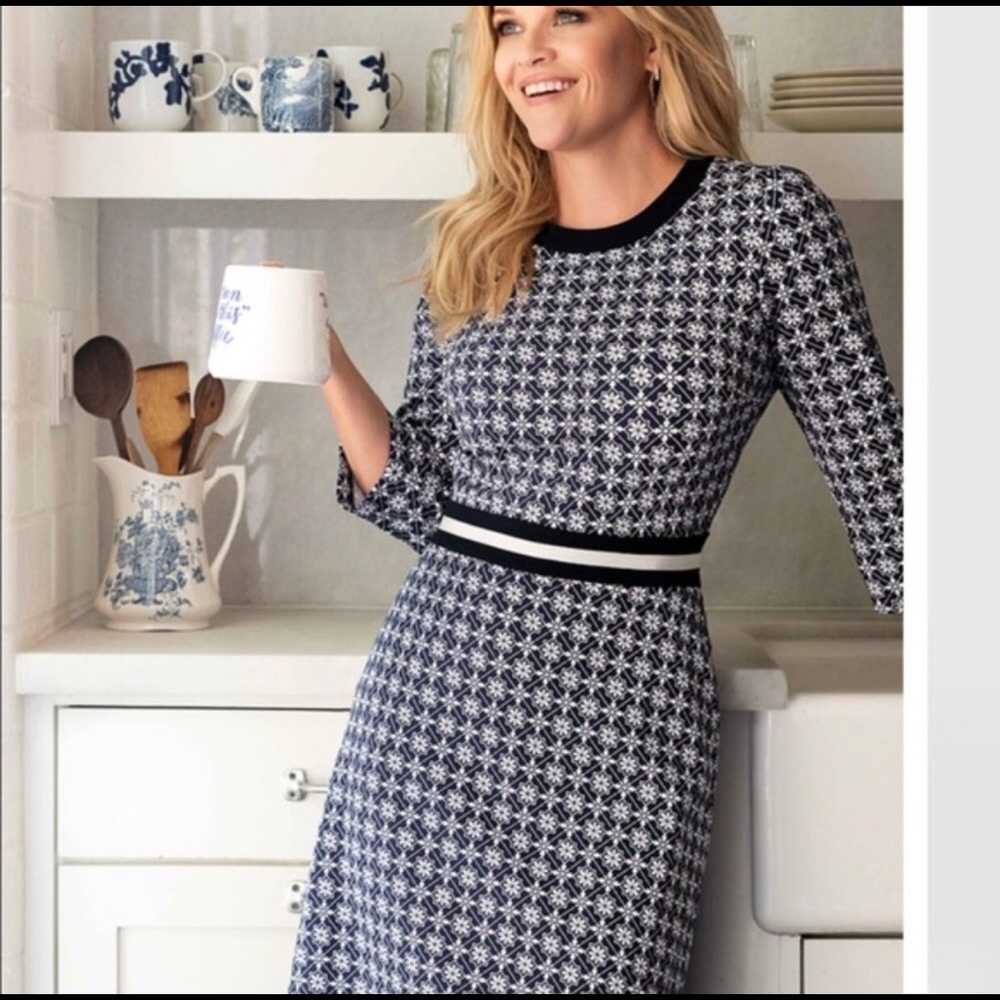Draper James Navy and White Patterned Knit Dress